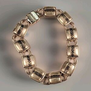 Two Tone Modernist. Bracelet Pillow Link Chunky Magnetic Closure Signed